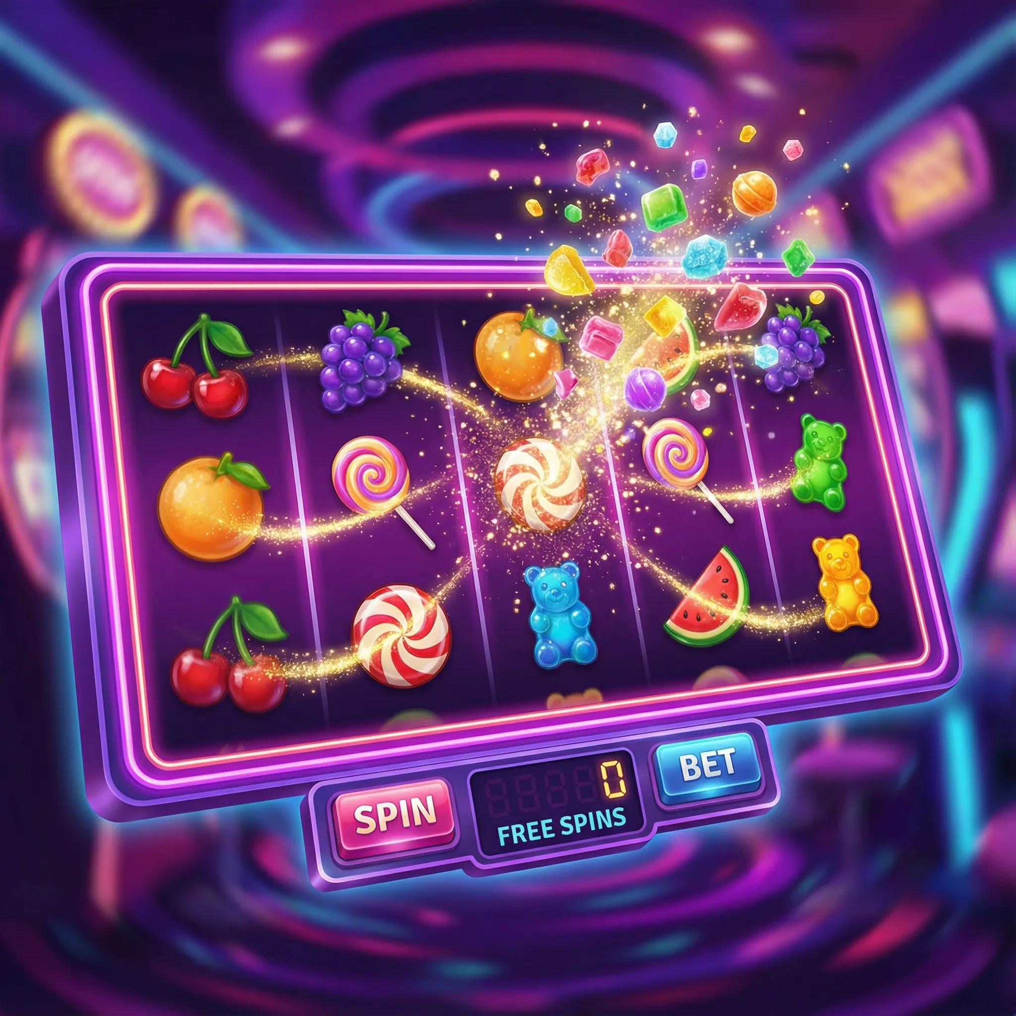 Caça-níqueis coloridos com tema de doces no superbet entrar